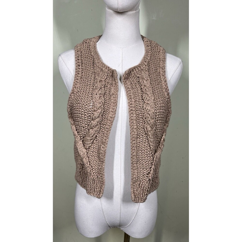 Gap Womens Size S Tan Cropped Open Cardigan Sweater Knit Vest Western Bohemian